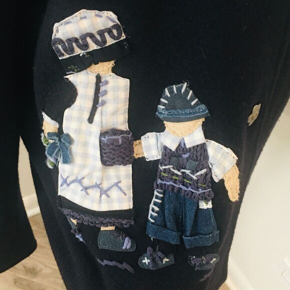 GIESSWEIN Blue Boiled Wool Woman Child Applique Flower Buttons Jacket W's 40 - Picture 4 of 7